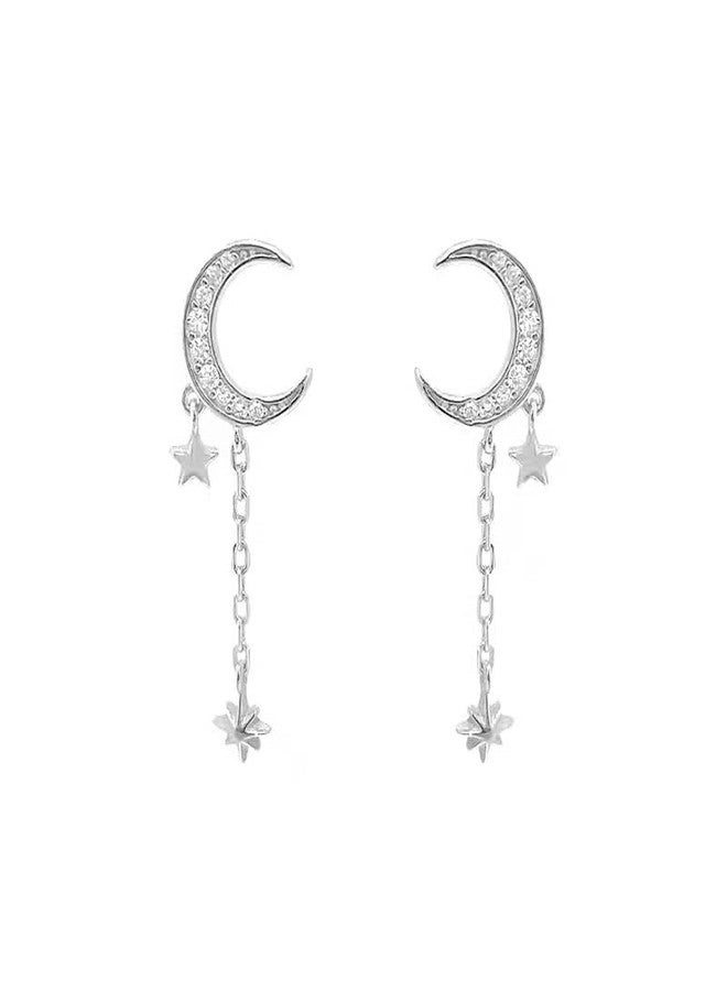 Jacruces Moon And Star Earrings for Women Sterling Silver Post Stud Earring Hypoallergenic Dangle Earrings With Star Drop Women Gifts - Image 2